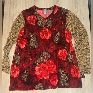 Floral Long Sleeve Top - Red and Gold